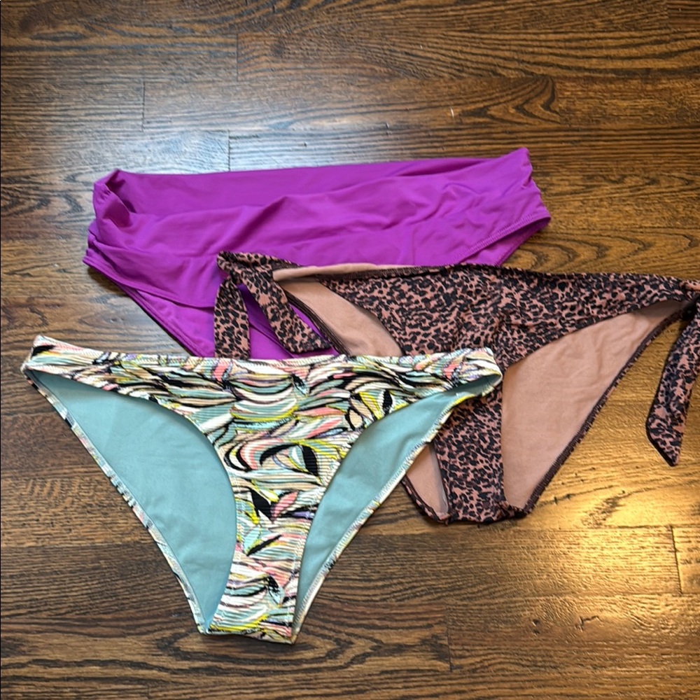 Set of Three Bikini Bottoms - Purple, Leopard, Multicolor